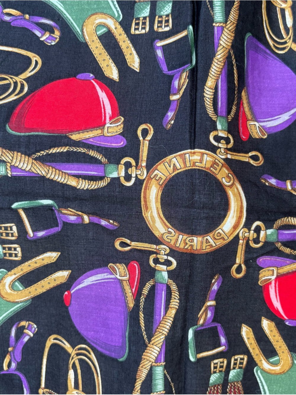 Vintage Celine Paris Silk Scarf Equestrian Belt Bridle Print - Picture 2 of 7